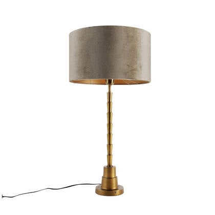 QAZQA Tafellamp brons met velours kap groen 35cm - Pisos