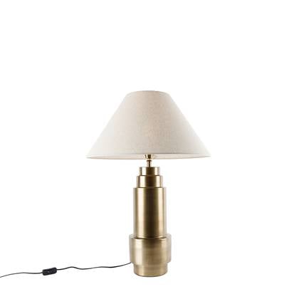 QAZQA Tafellamp brons stoffen kap beige 55 cm - Bruut