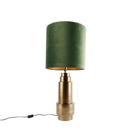 QAZQA Tafellamp brons velours kap groen met goud 40 cm - Bruut