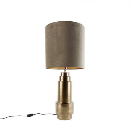 QAZQA Tafellamp brons velours kap taupe met goud 40 cm - Bruut
