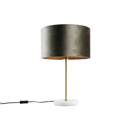 QAZQA Tafellamp messing met velours kap groen 35cm - Kaso
