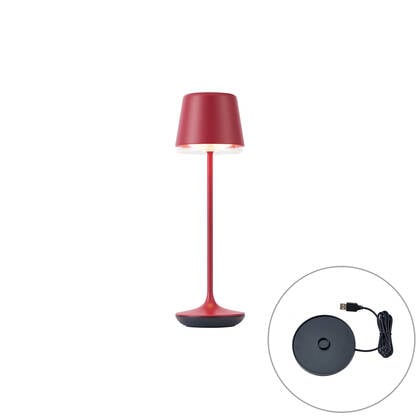 QAZQA Tafellamp rood incl. LED IP65 oplaadbaar met laadstation -