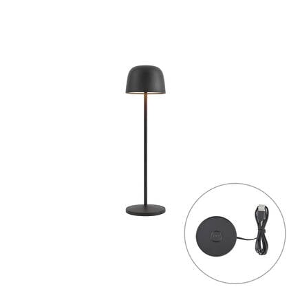 QAZQA Tafellamp zwart incl. LED oplaadbaar met laadstation IP65 -