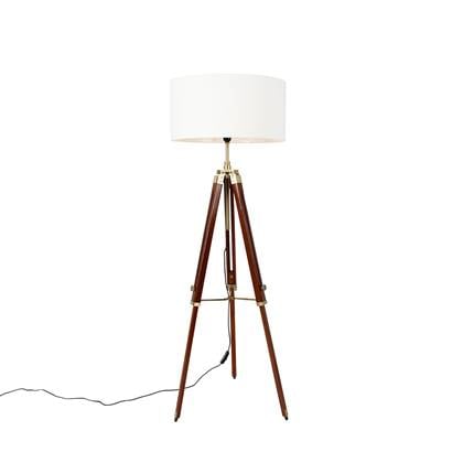 QAZQA Vintage vloerlamp messing met kap wit 50 cm tripod - Cortin