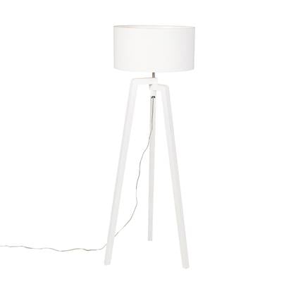 QAZQA Vloerlamp tripod wit hout met witte kap 50 cm - Puros