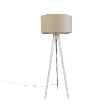 QAZQA Vloerlamp tripod wit met stoffen kap lichtbruin 50cm - Tripod