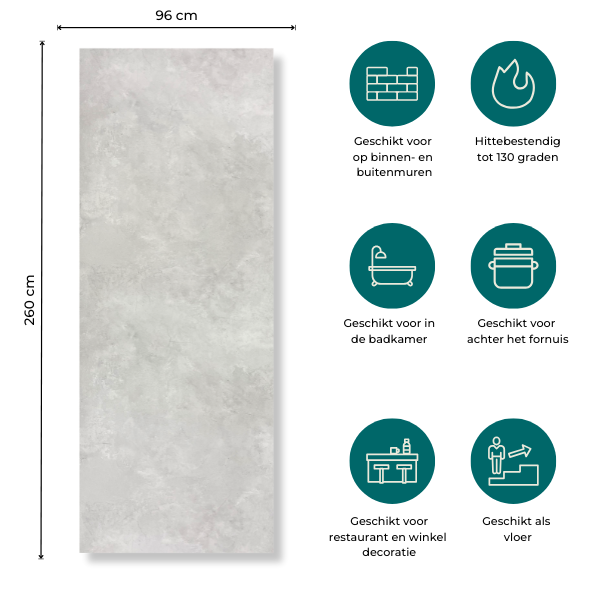 SPC Betonlook Paneel MAT Light 260x96x0.3cm | Badkamer Wandpanelen