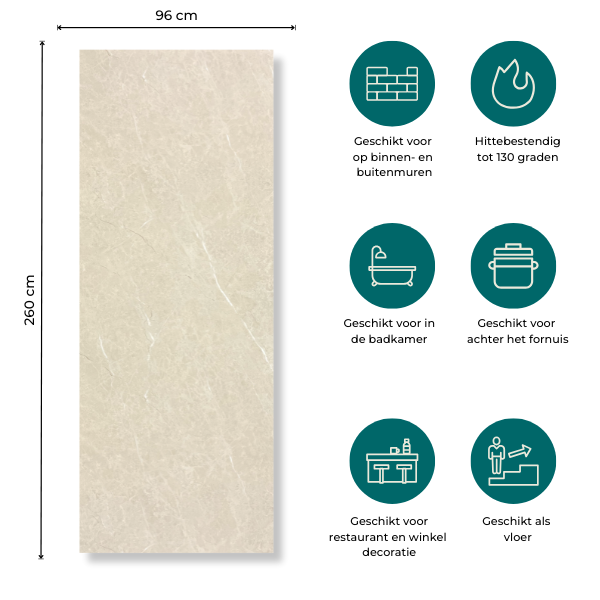 SPC Marmer Wandpaneel MAT Botticino 260x96x0.3cm | Badkamer Wandpanelen - Afbeelding 2