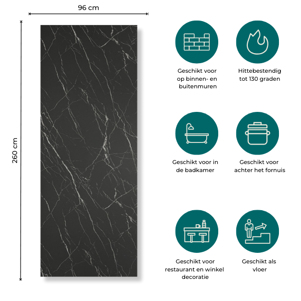 SPC Marmer Wandpaneel MAT Nero 260x96x0.3cm | Badkamer Wandpanelen - Afbeelding 2