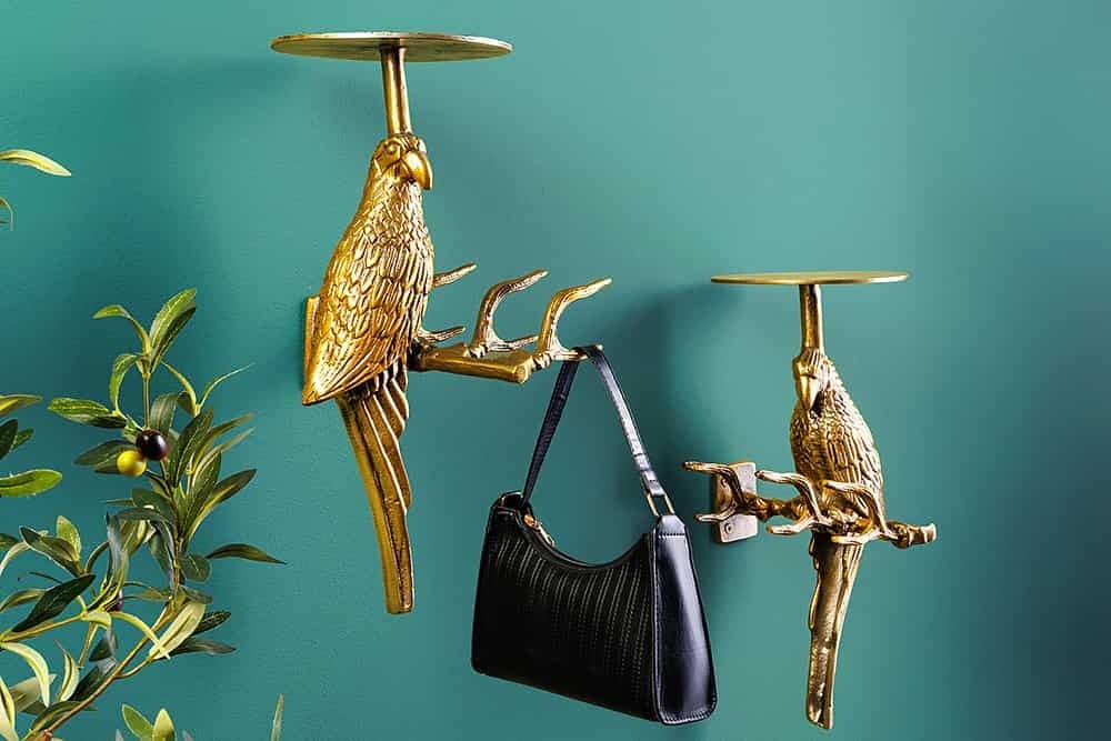 Set van 2 wandkapstok WILDLIFE BIRDS 45cm goud Metaal Hammerschlag Design handgemaakt - 44881