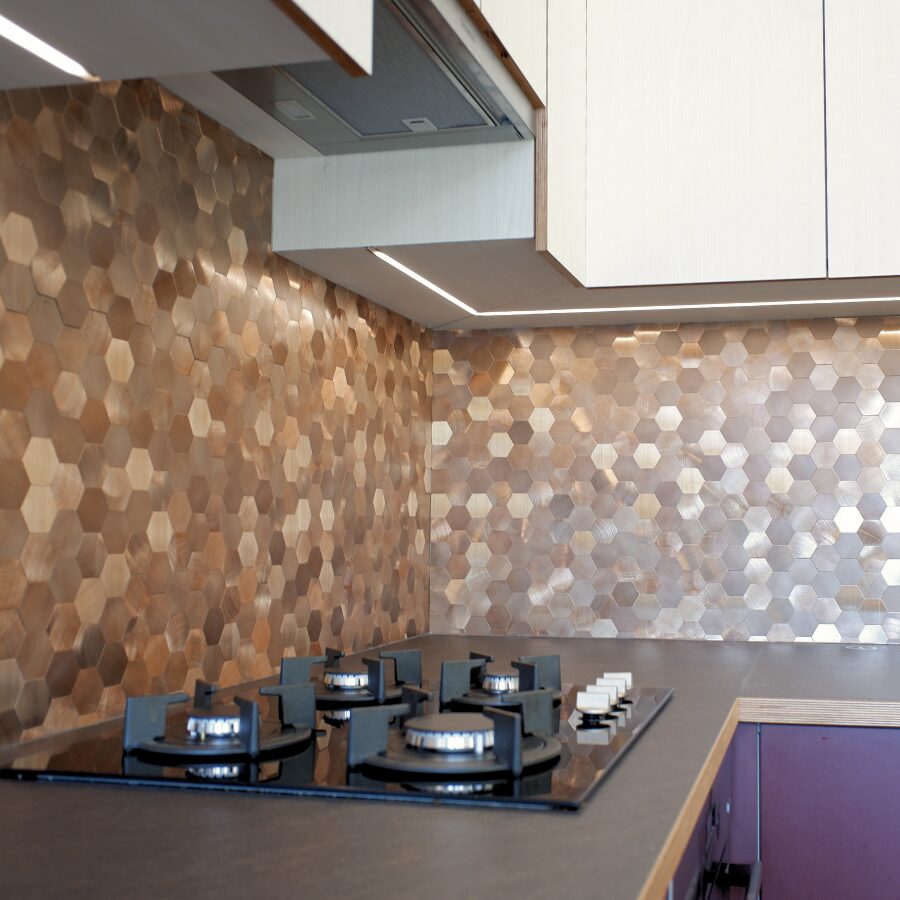 Zelfklevend Mozaïek Hexagon Brons Koper - 29.5 cm x 29.5 cm x 0.4 cm | 0.5 kg | Paneli zelfklevende steenstrips - Afbeelding 2