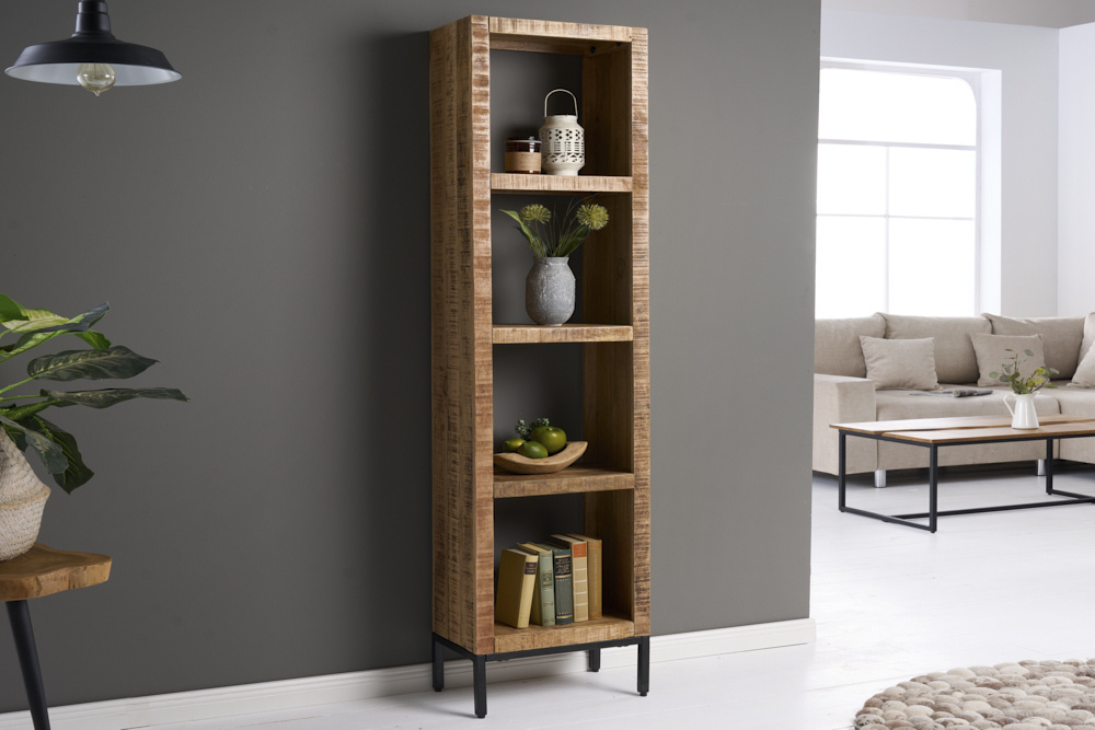Stevige plank IRON CRAFT 176cm mangohouten boekenkast vier vakken industrieel design - 42375
