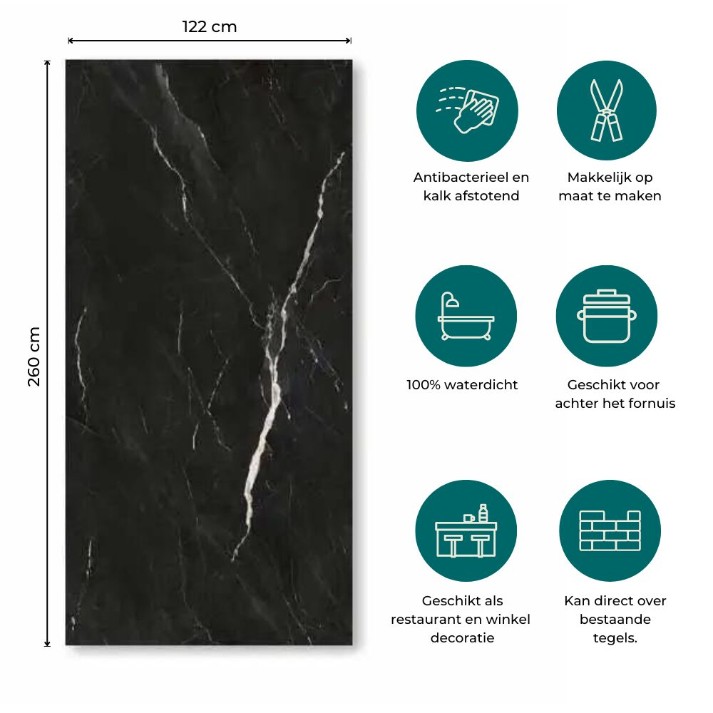 PVC Marmer Wandpaneel Nero Marquina Glans 260x120x0,3cm