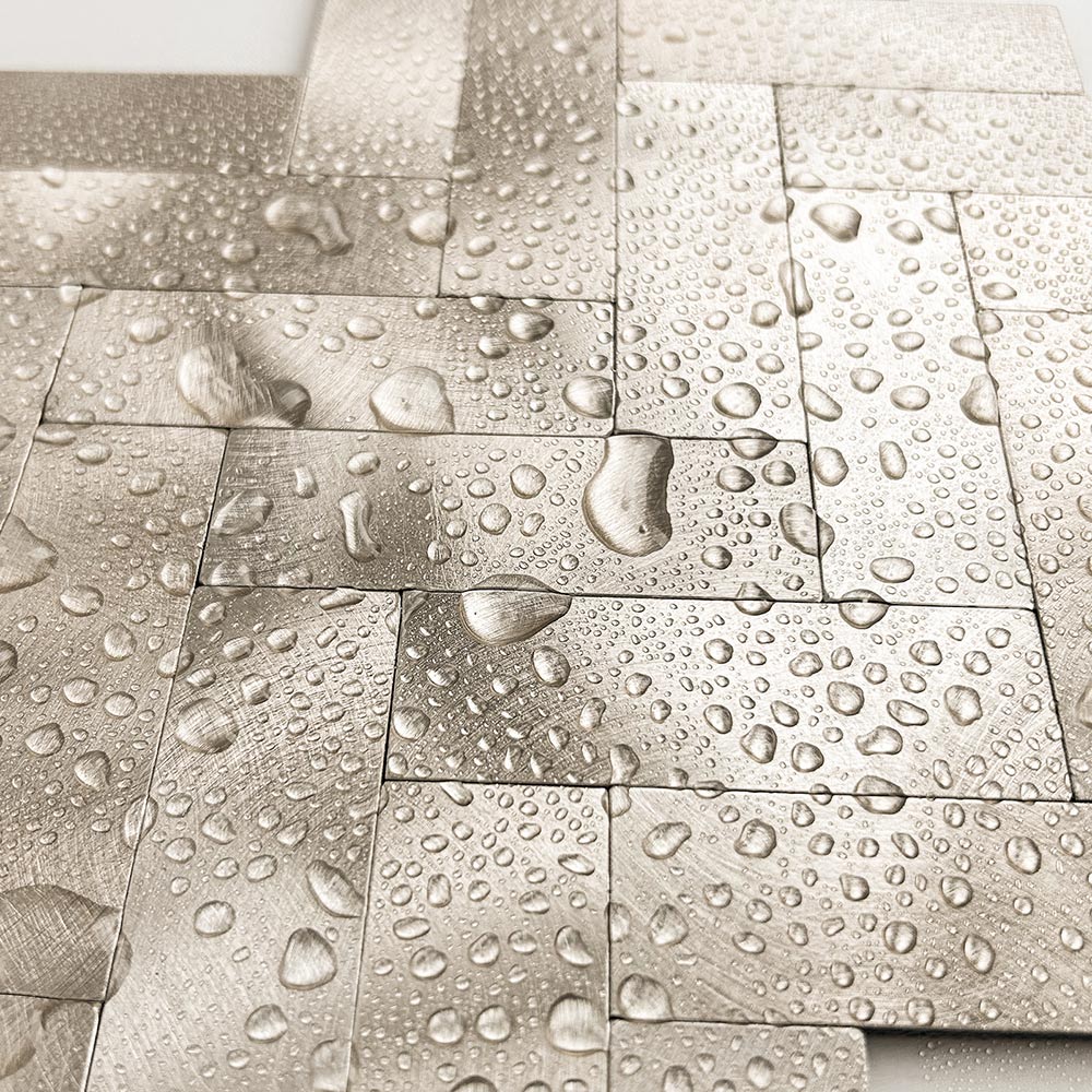 Zelfklevend Mozaiek Visgraat Goud - 25.5 cm x 31.8 cm x 0.40 cm | 0.5 kg | Paneli zelfklevende steenstrips - Afbeelding 2