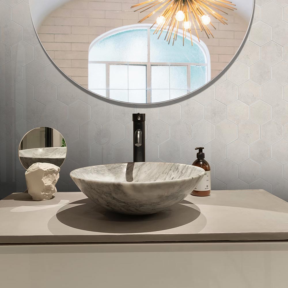 Zelfklevende Hexagon Crema Beige - 29.2 cm x 25.4 cm x 0.33 cm | 0.5 kg | Paneli zelfklevende steenstrips - Afbeelding 3