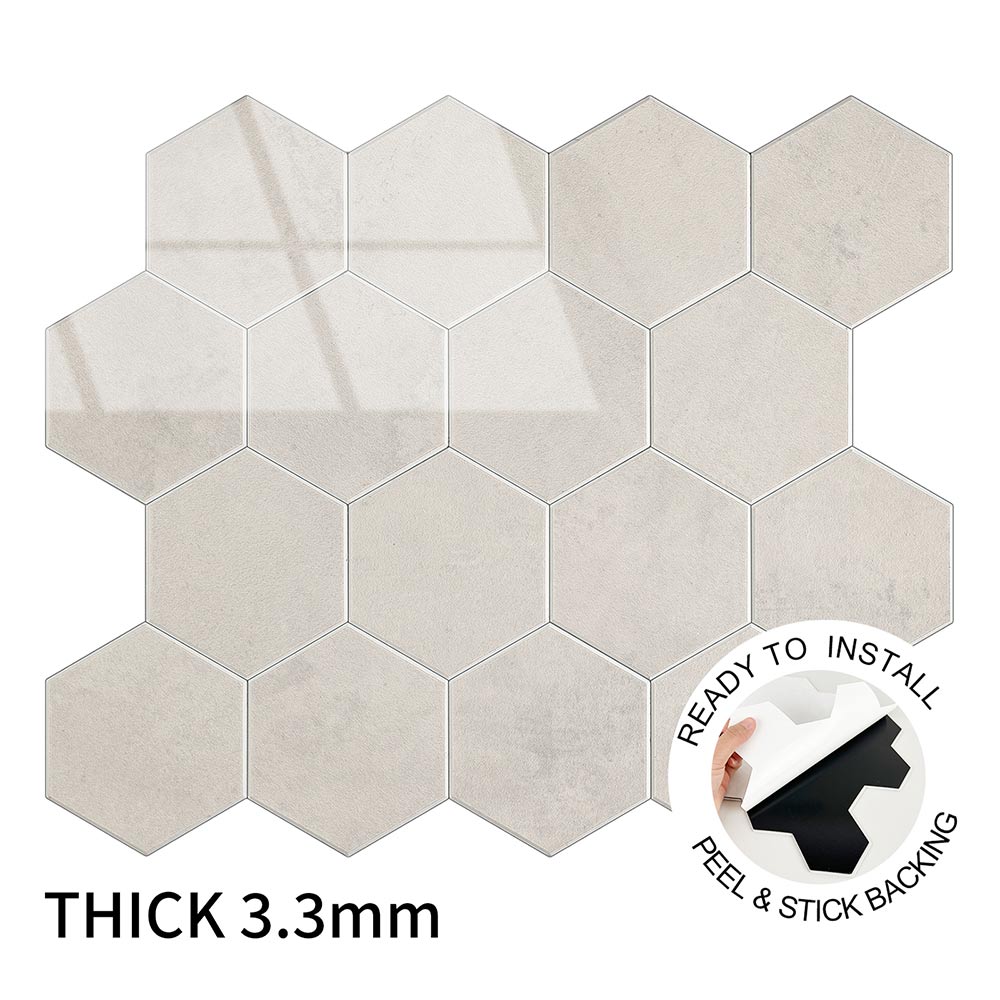 Zelfklevende Hexagon Crema Beige - 29.2 cm x 25.4 cm x 0.33 cm | 0.5 kg | Paneli zelfklevende steenstrips - Afbeelding 2