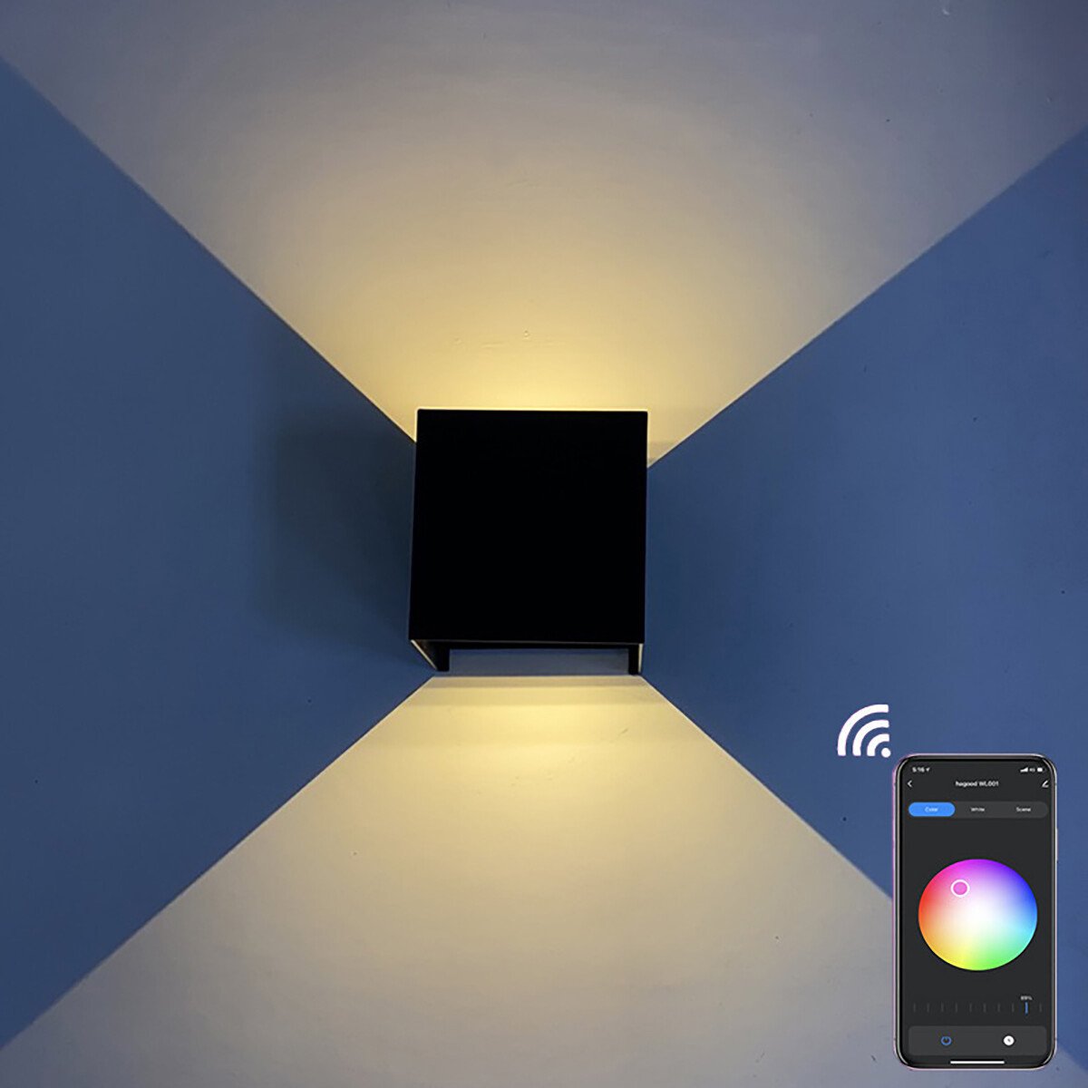 LED Wandlamp Smart WiFi+Bluetooth/Dimbaar - Zwart 10x10cm - Afbeelding 2