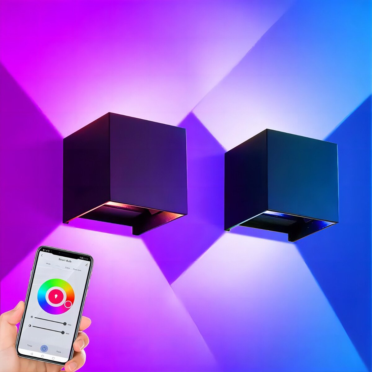 LED Wandlamp Smart WiFi+Bluetooth/Dimbaar - Zwart 10x10cm - Afbeelding 3