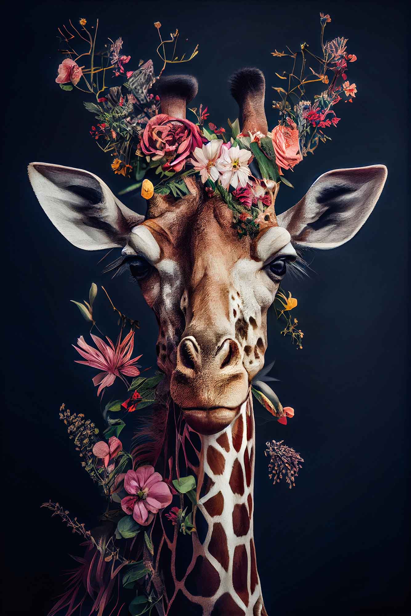 Glasschilderij Blooming Giraf 120x80cm