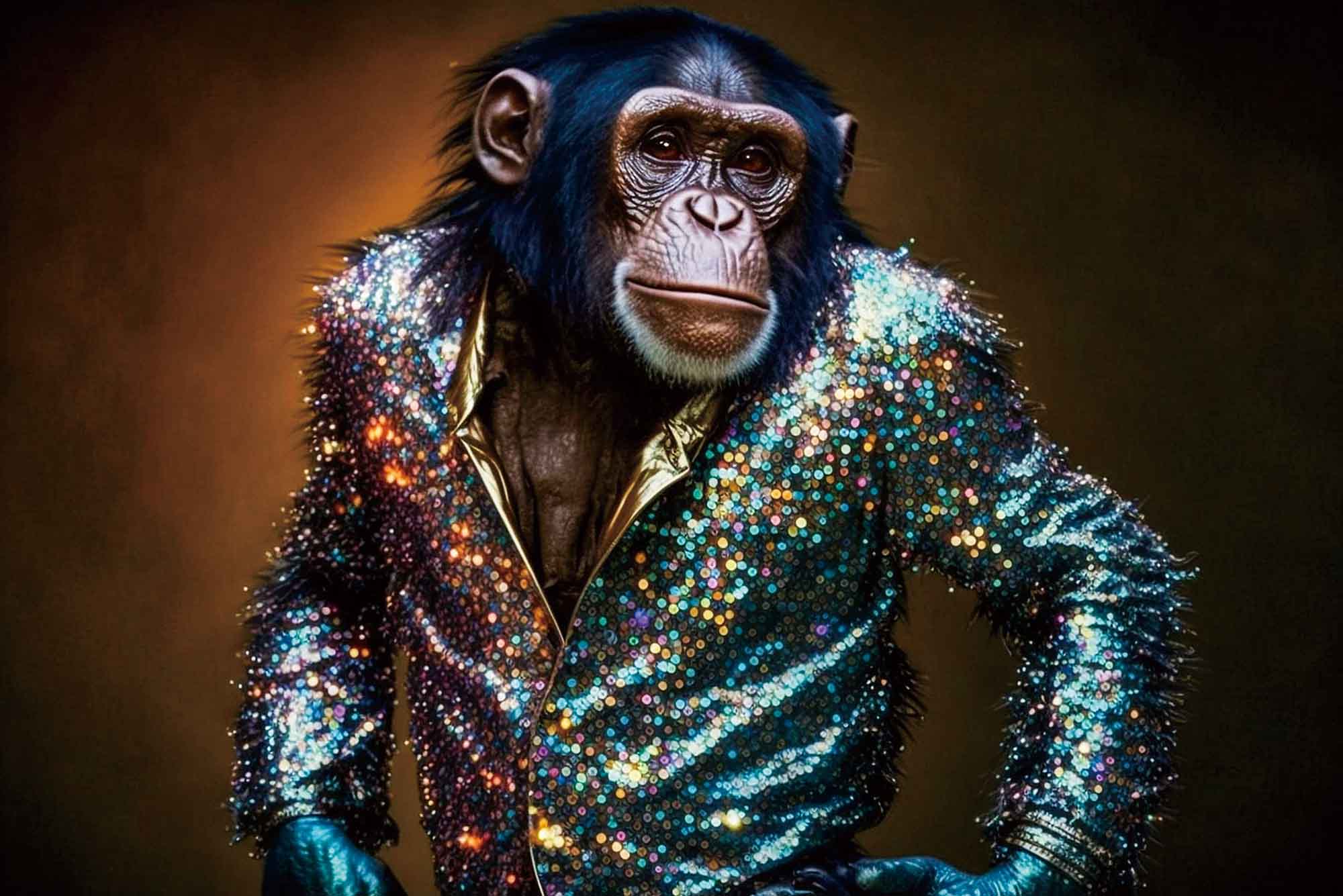Glasschilderij Disco Chimp 80x120cm