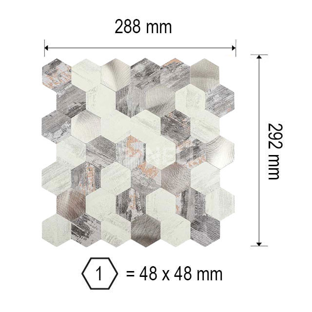 Zelfklevend Mozaiek Hexagon Nature - 30.5 cm x 30.5 cm x 0.40 cm | 0.5 kg | Paneli zelfklevende steenstrips