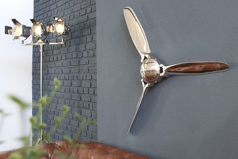 Authentieke wanddecoratie SCREW III 90cm zilveren vliegtuigpropeller - 38540
