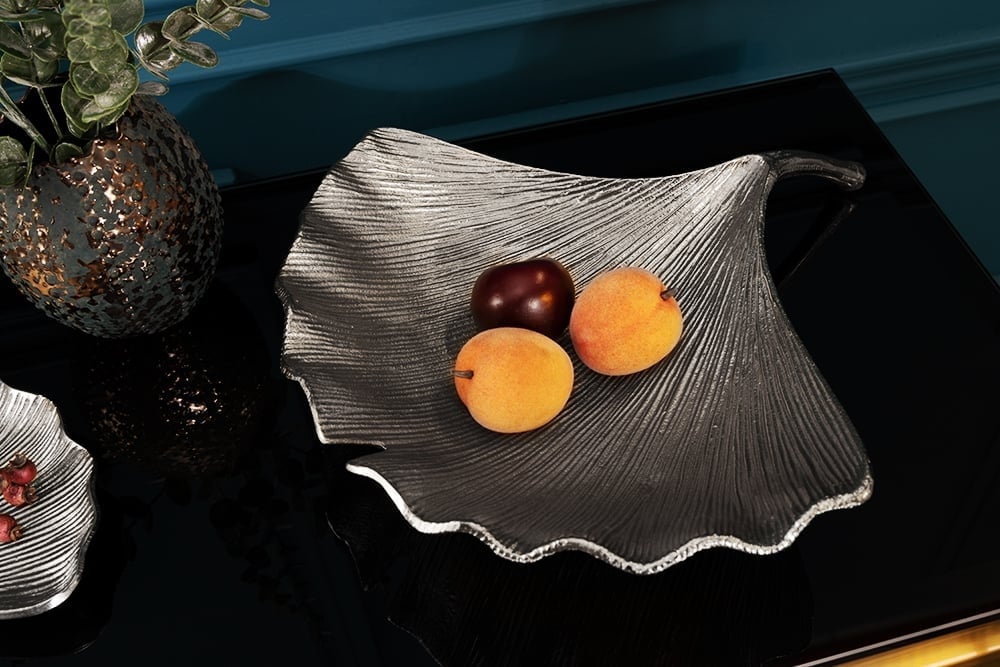 Decoratieve kom GINKGO 42cm zilver handgemaakt metaal - 41776