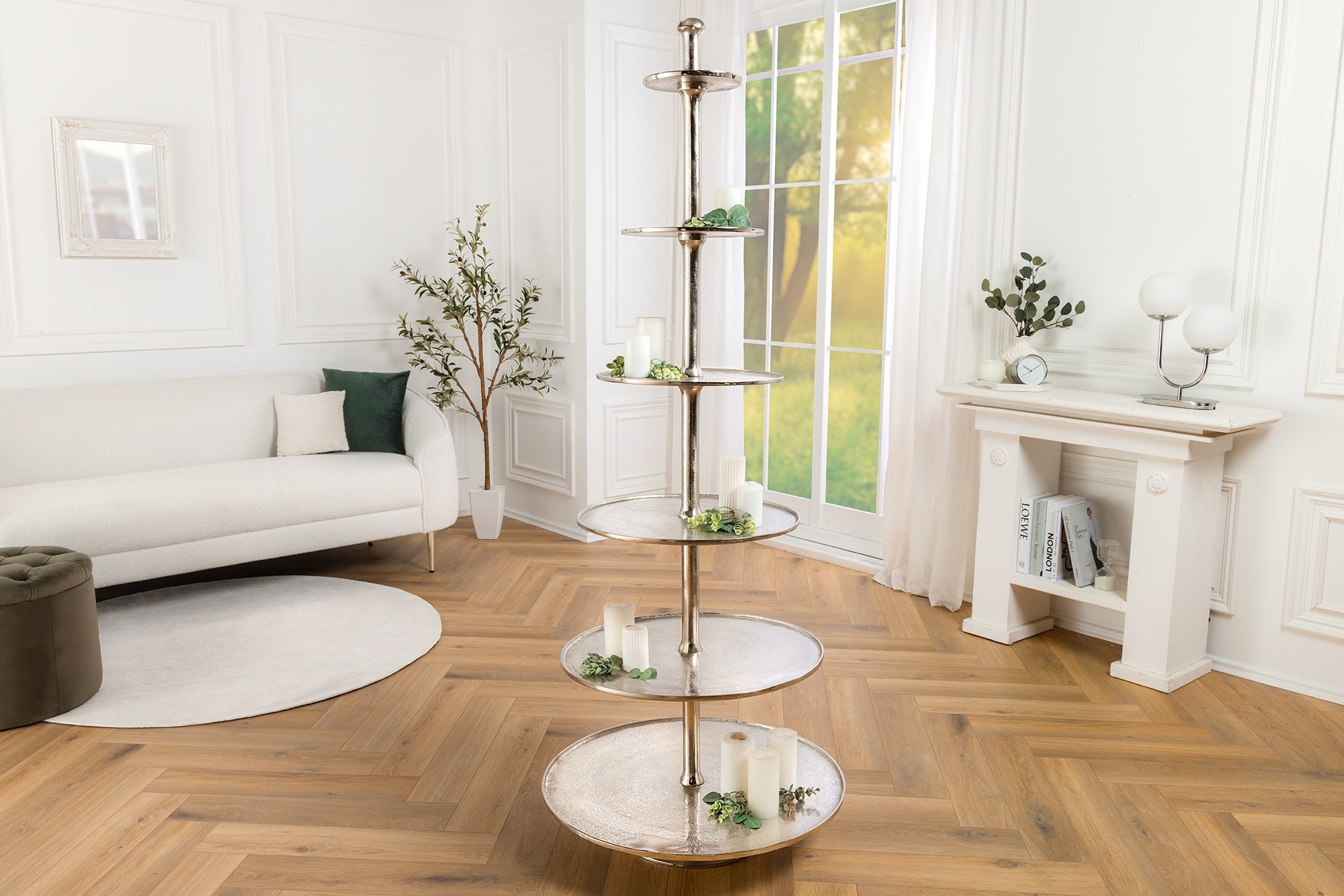 Design XXL Etagère ABSTRACT 180cm zilverkleurig metaal met zes handgemaakt - 44475