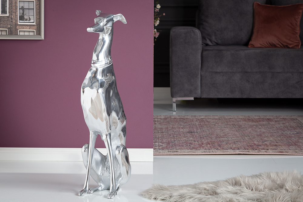 Elegante Greyhound Sculptuur GREYHOUND 70cm Aluminium Design Figuur - 8891