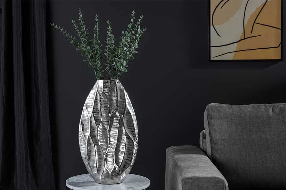 Elegante vaas ORGANIC ORIENT 44cm zilver gehamerd ontwerp - 41546