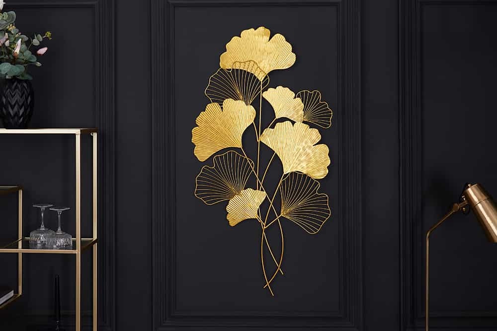 Elegante wanddecoratie GINKGO 110cm goud in filigrane bladvorm - 41272