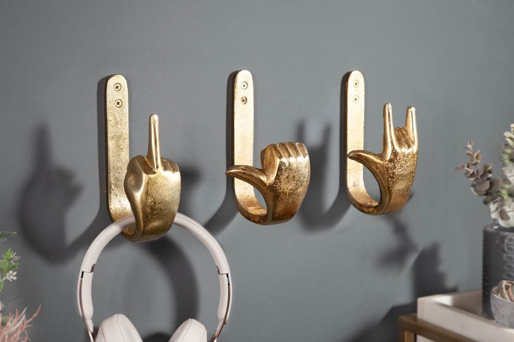 Extravagante kapstokken FINGERS goud set van 3 wandkapstokken - 40917