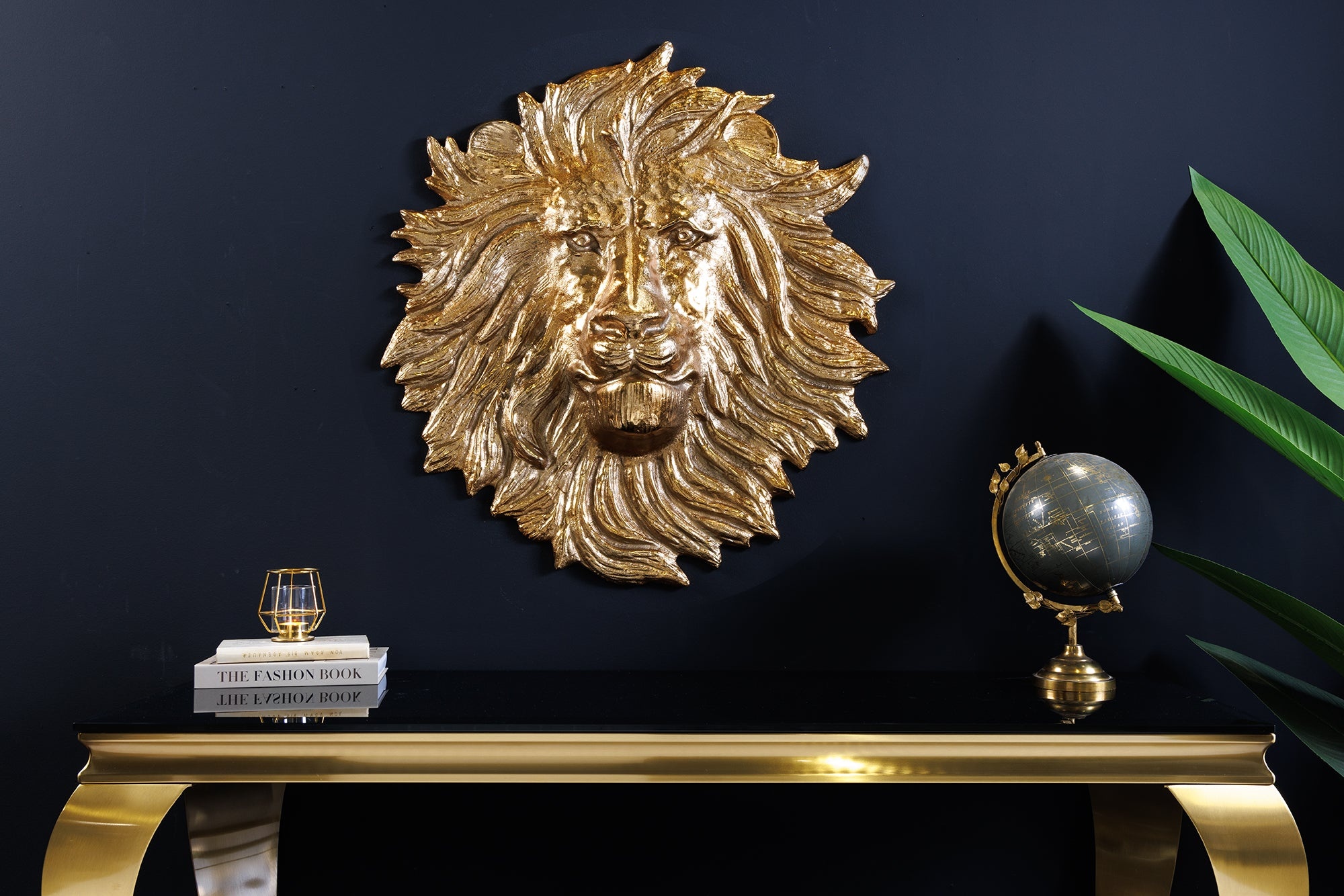 Gouden wanddecoratie WILDLIFE LION 60cm gouden metalen leeuwenkop sculptuur handgemaakt - 43953