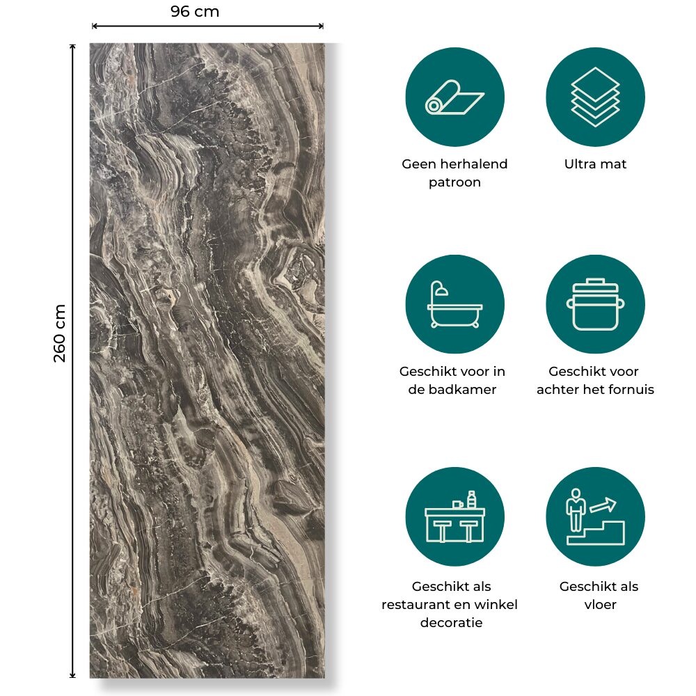 SPC Marmer Wandpaneel MAT Onyx Dark 260x96x0.3cm | Badkamer Wandpanelen