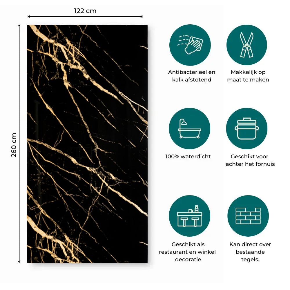 PVC Marmer Paneel Black Gold Glans 260x122x0,3cm