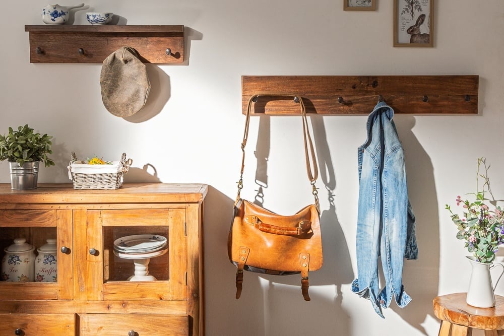 Massieve wandkapstok HEMINGWAY 60cm natuurlijk gerecycled teakhout met plank - 39551