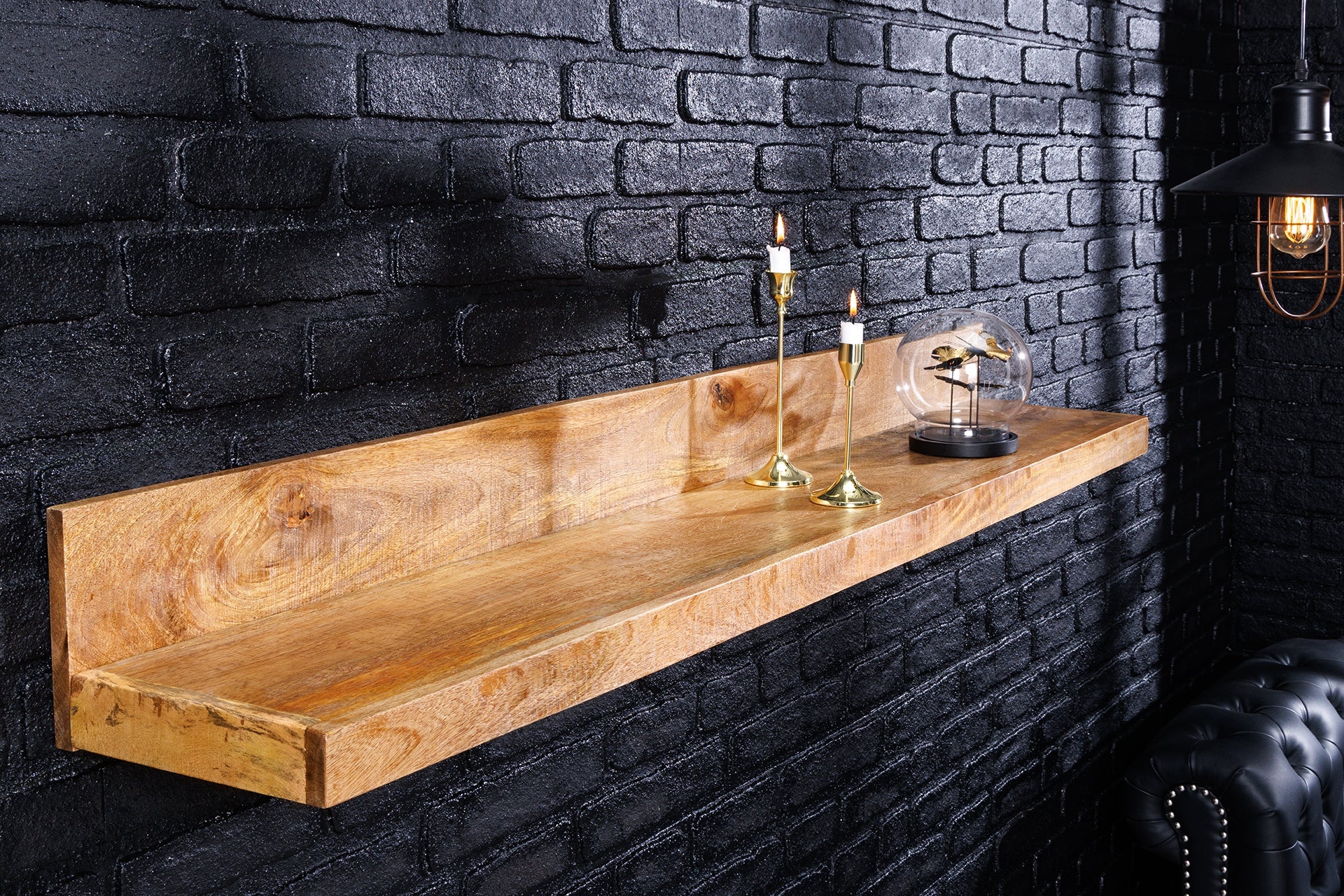 Massieve wandplank MAKASSAR 110 cm naturel mangohout handgemaakt - 44742