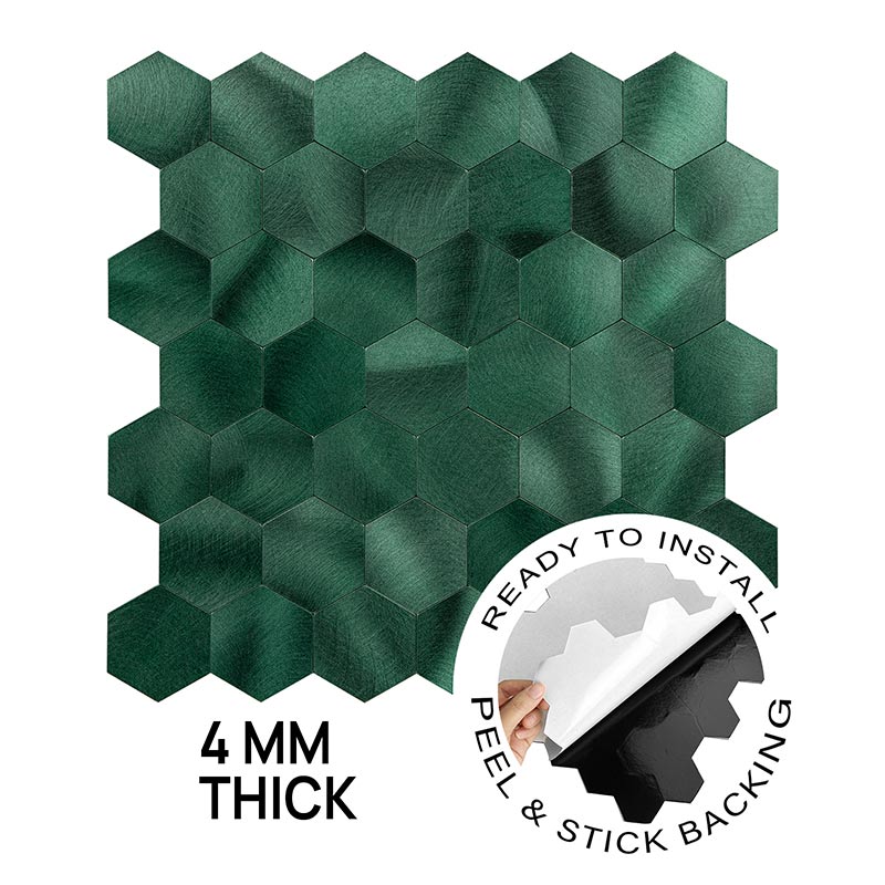 Zelfklevend Moza&iuml;ek Hexagon Aston Groen - 29.5 cm x 29.5 cm x 0.4 cm | 0.5 kg | Paneli zelfklevende steenstrips