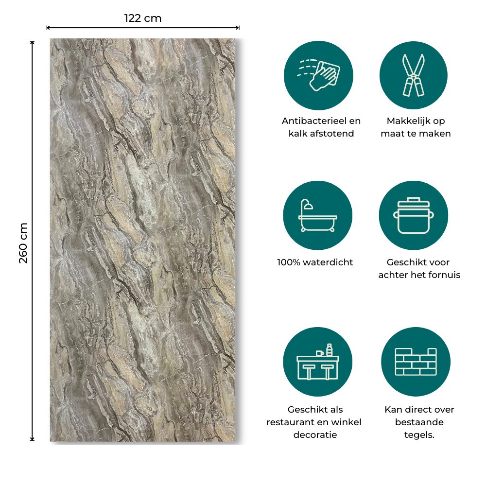PVC Marmer Wandpaneel Onyx Glans Light 260x122x0,3cm