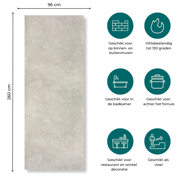 SPC Betonlook Wandpaneel MAT Sand / Grijs 260x96x0.3cm | Badkamer Wandpanelen