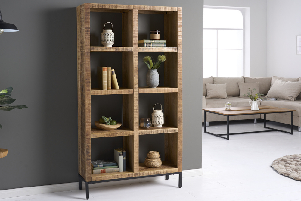 Stevige plank IRON CRAFT 176cm mangohouten boekenkast acht vakken industrieel design - 42377