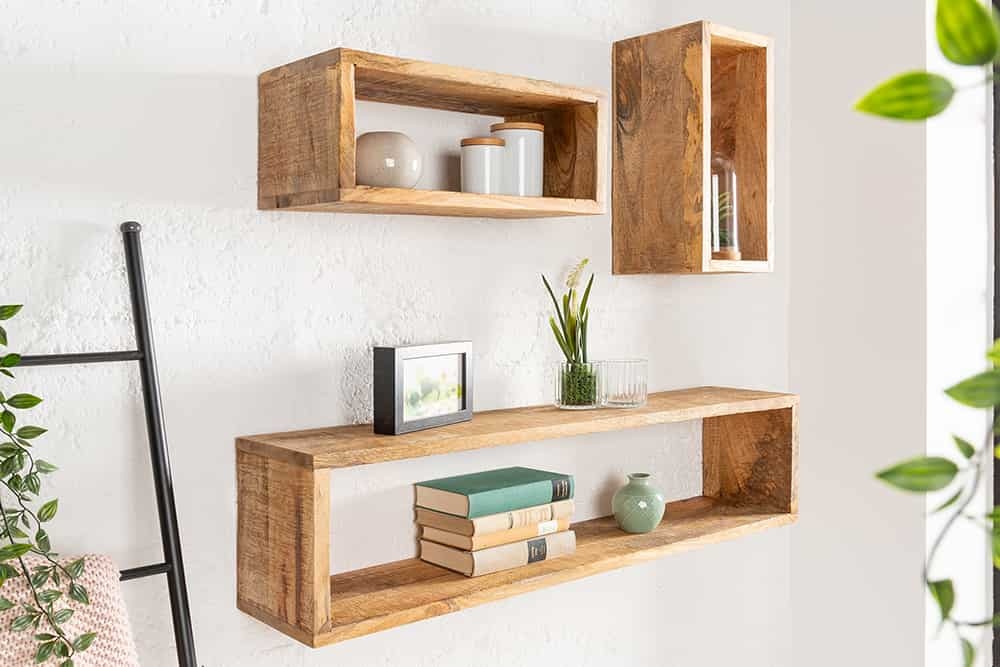 Stevige wandplank set van 3 HEMINGWAY 94cm gemaakt van mangohout - 41066