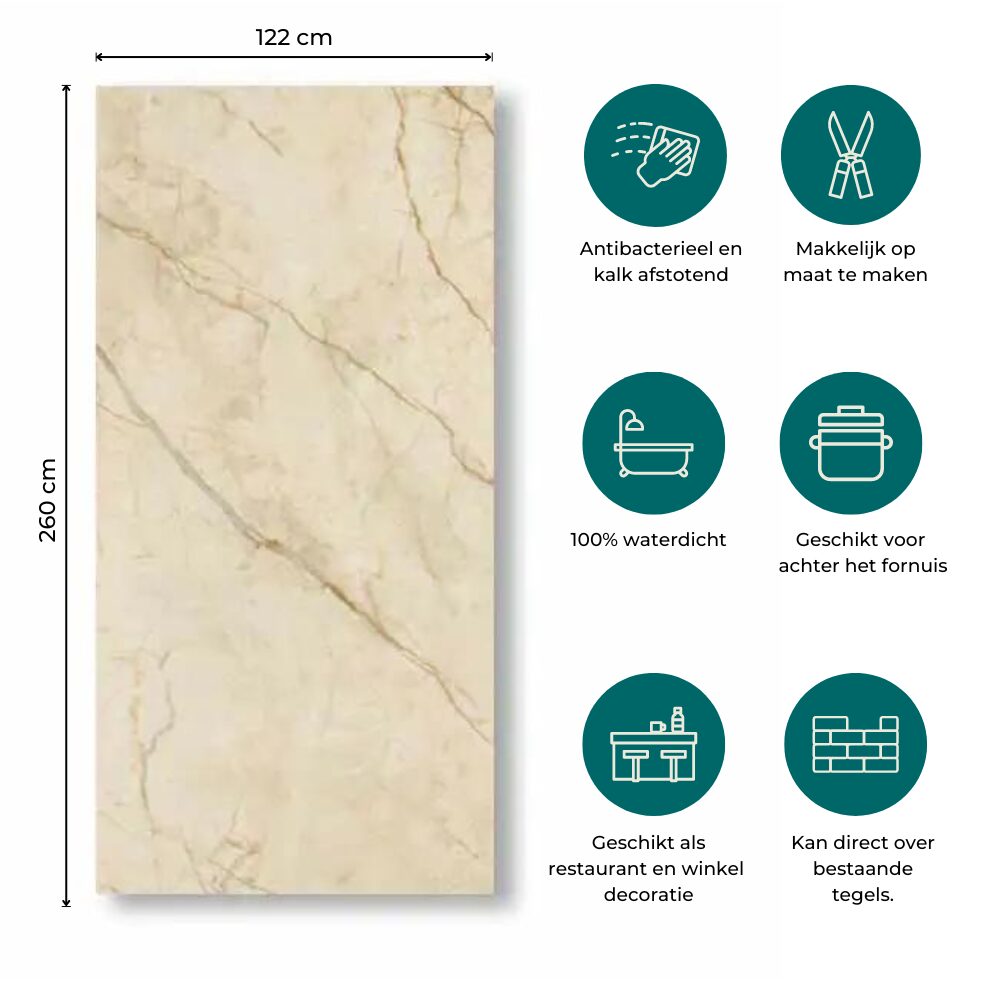 PVC Marmer Wandpaneel Bolzano Beige Glans 260x122x0,3cm