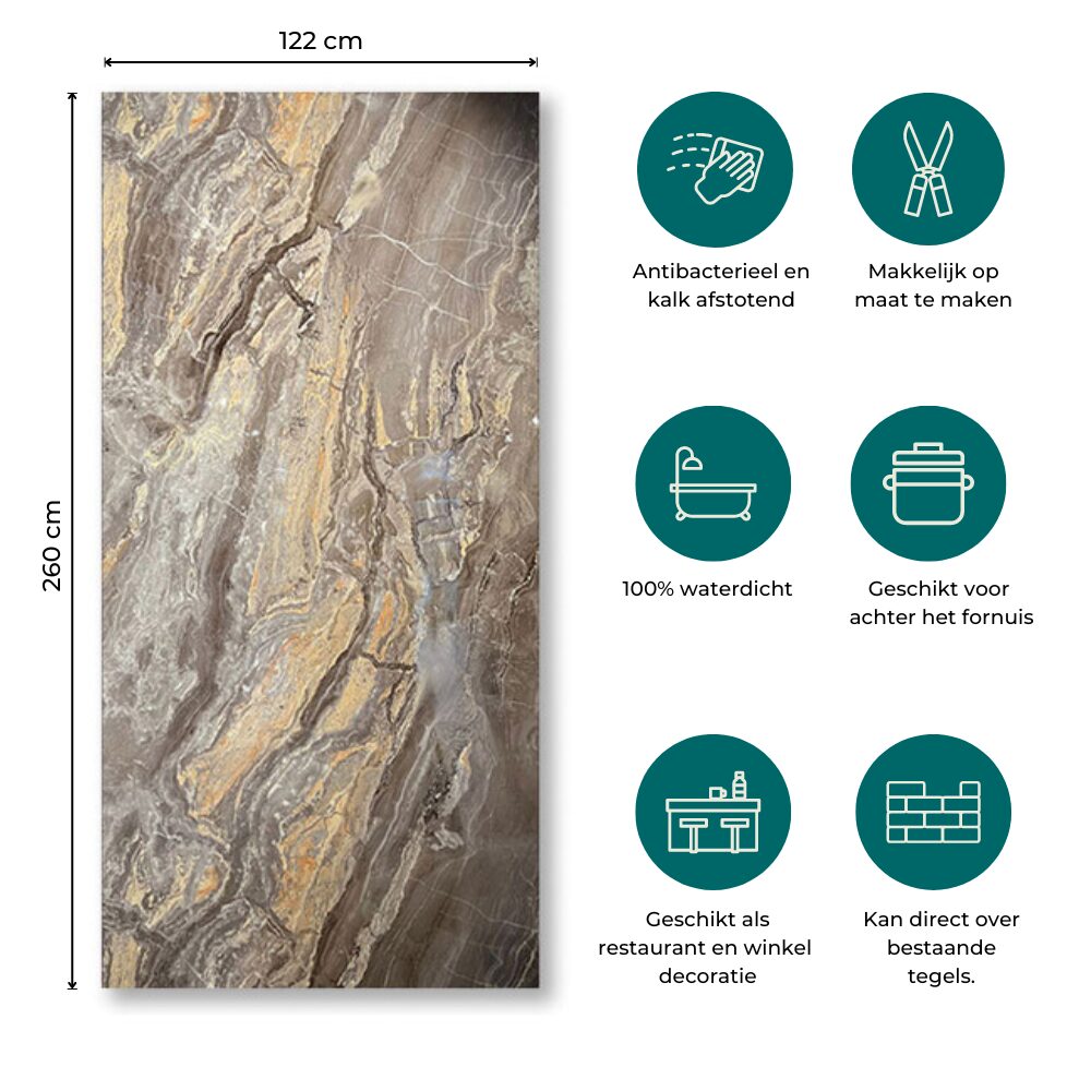 PVC Marmer Wandpaneel Onyx Glans Bruin 260x122x0,3cm