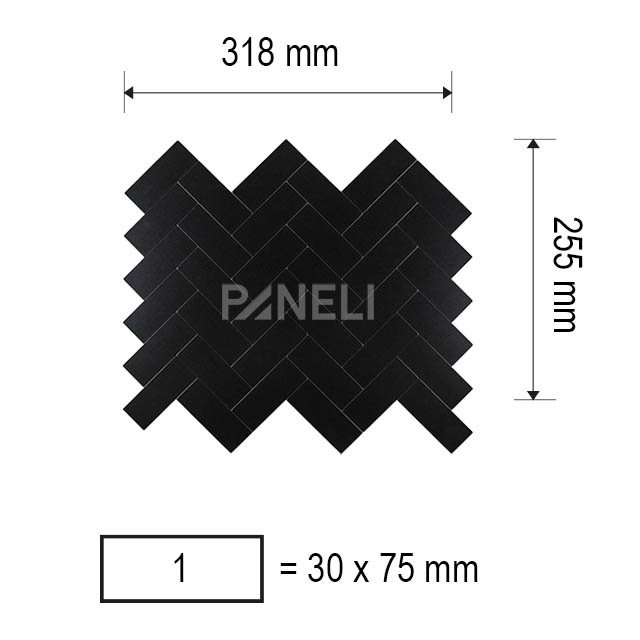 Zelfklevend Moza&iuml;ek Visgraat Zwart - 25.5 cm x 31.8 cm x 0.40 cm | 0.5 kg | Paneli zelfklevende steenstrips