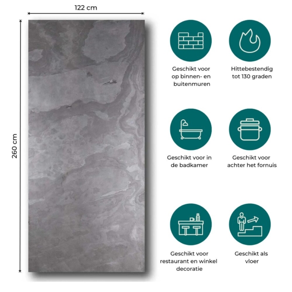 Natuursteen Wandpaneel Carbon Black 260x122x0,2cm | Paneli Natuursteen Wandpanelen