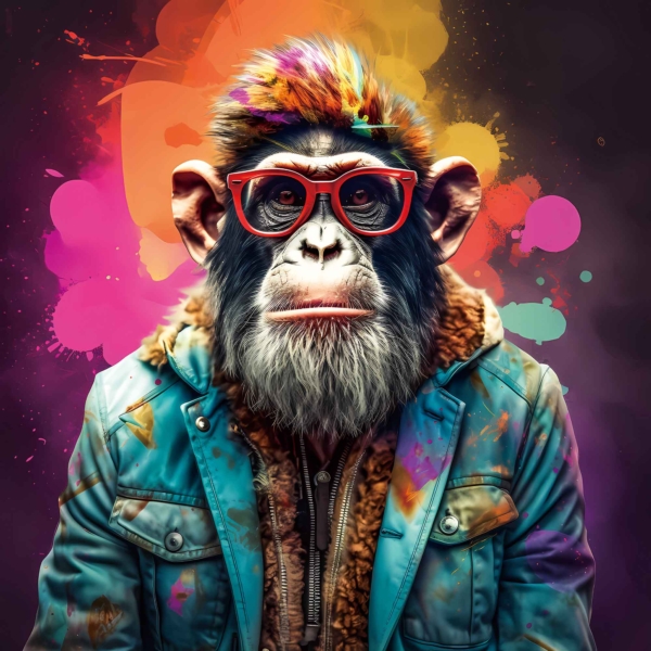 Glasschilderij Colorfull Monkey 80x80cm