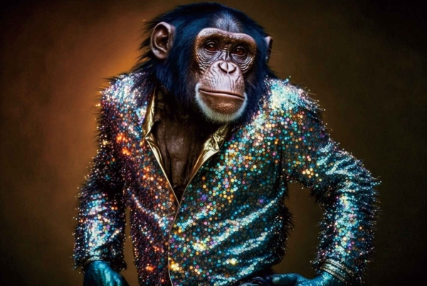 Glasschilderij Disco Chimp 80x120cm
