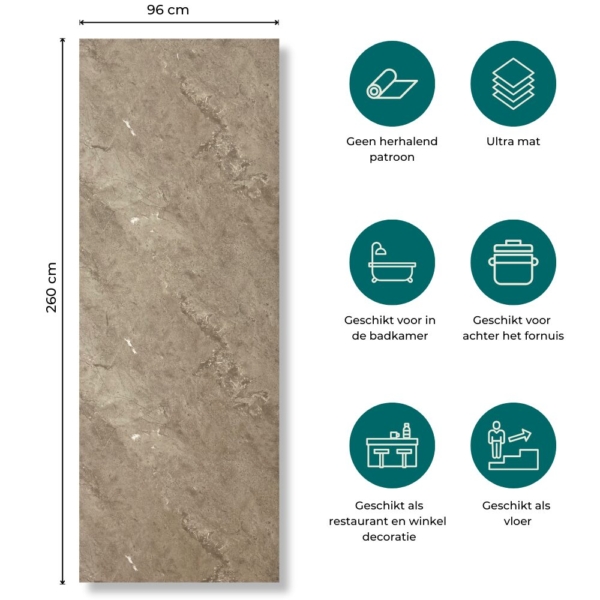 SPC Marmer Wandpaneel MAT Breccia Brown 260x96x0.3cm | Badkamer Wandpanelen