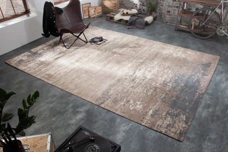 Vintage katoenen vloerkleed MODERN ART 350x240cm grijsbeige gewassen used look - 40522